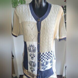 Grace Vintage 90's Short Sleeve Knit Button Up Sweater Size M